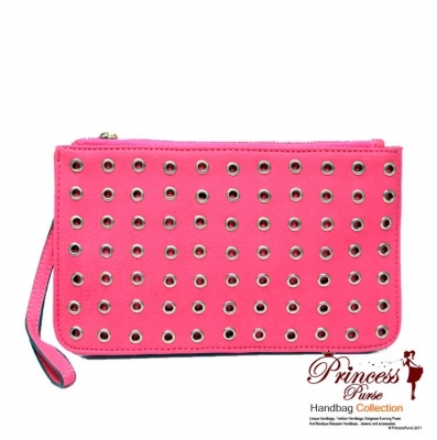 Stylish Designer Inspired Faux Leather Handbag w/ Ring Stud Pattern Front